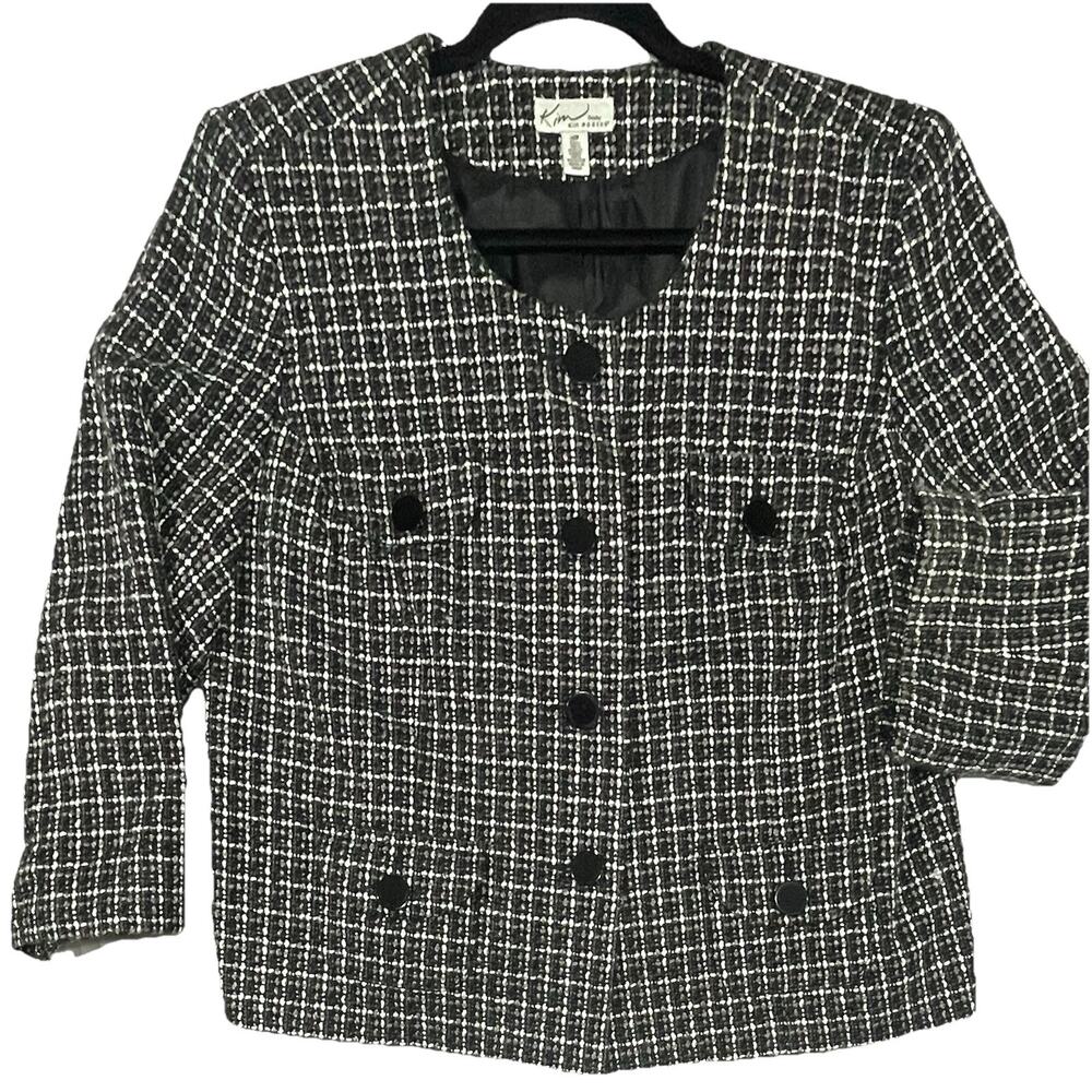 Tweed Blazer Jacket Preppy Academia Classic Textured Twee Size 16 Petite